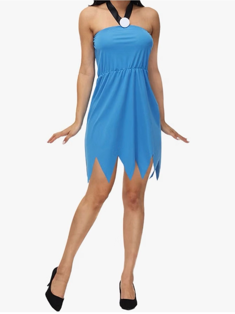Betty Rubble Costume—-Strapless Blue Halter Detail Mini Dress